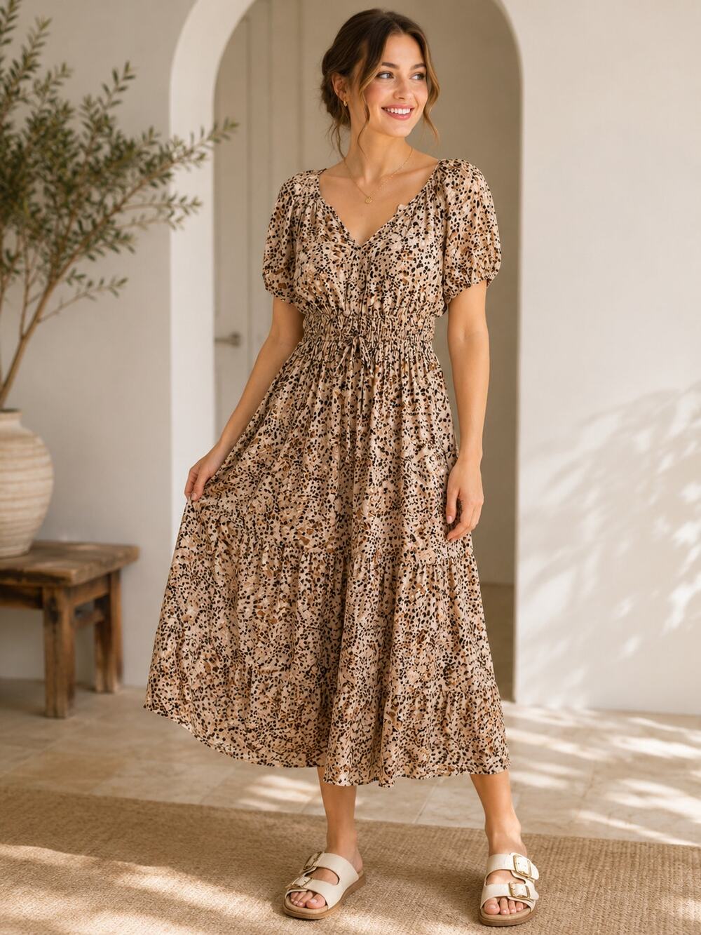 NWT Universal Thread Women's Short-Sleeve Drop Tiered Midi A-Line Dress